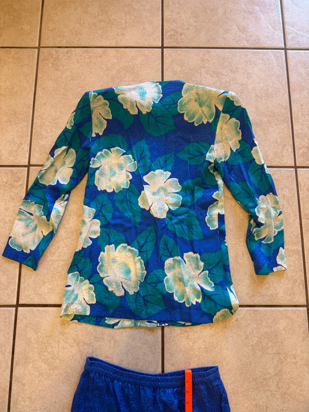 Vintage 90s 100% Silk Floral Skirt Suit Set | Blue Co-Ord Power Suit - Picture 10 of 10